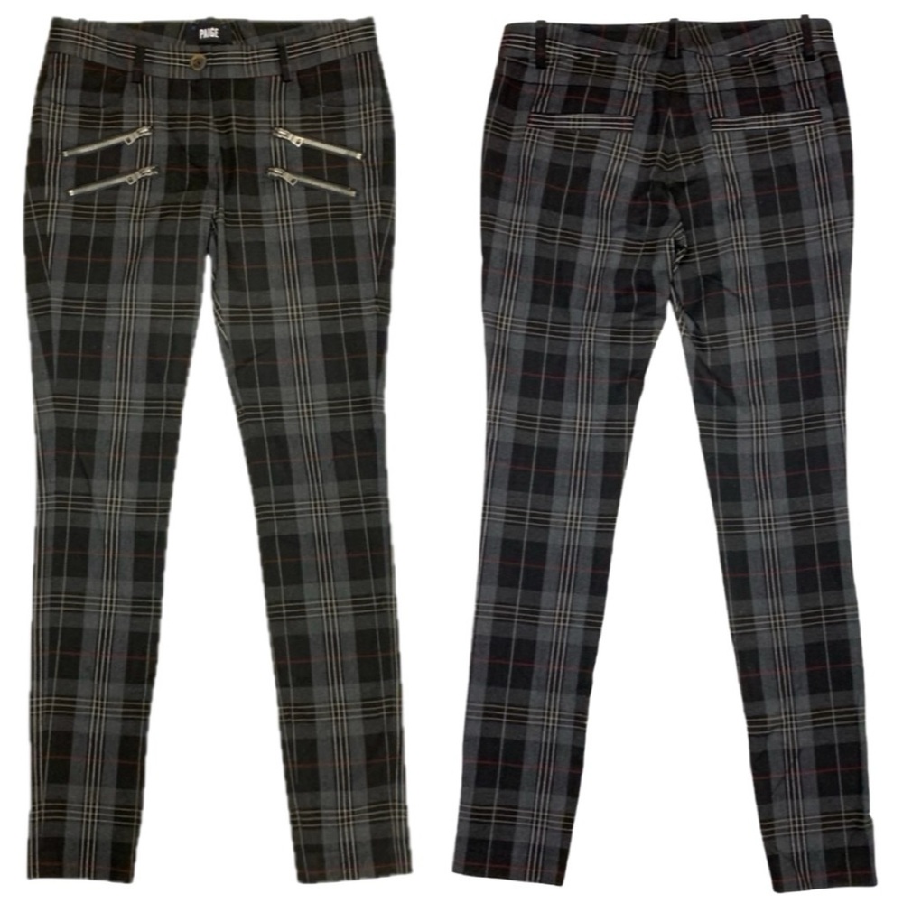 PAIGE Edgerton plaid moto double zipper casual dress stretch pants size 0